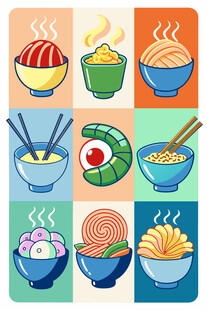 多彩日式面食插画集合