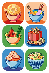 多彩美食与礼品图标集