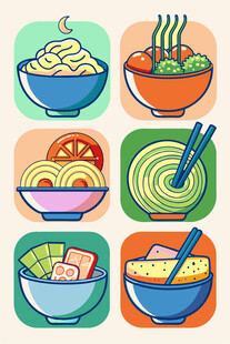 多彩面食图标集合