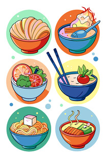 多彩亚洲美食插画集合