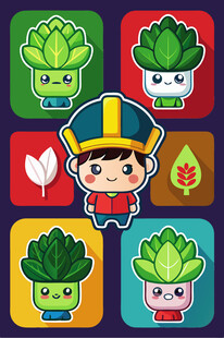 卡通植物与小魔法师形象