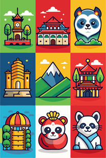 动物与地标图标集合