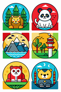 动物与风景卡通图标集