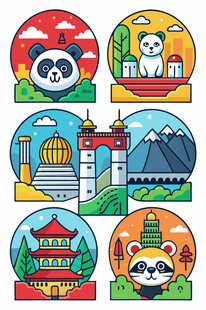各国地标与萌宠插画