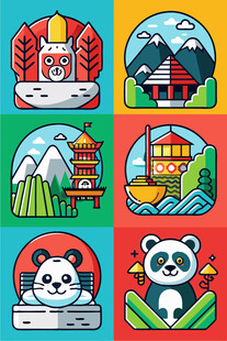 多彩中国元素插画