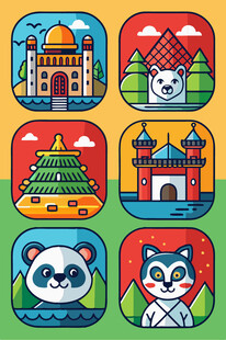 各国特色建筑与动物图标