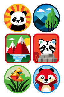 可爱动物与自然风景图标集