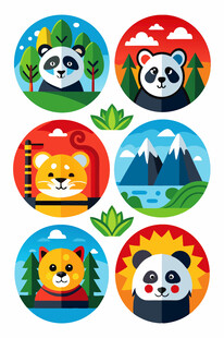 可爱动物圆形图案徽章