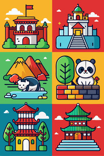 中国特色建筑与动物图案