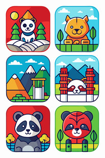 可爱动物方形插画图案