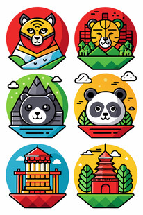 动物与建筑主题卡通图标