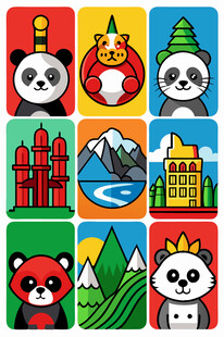 卡通动物与地标图案集合