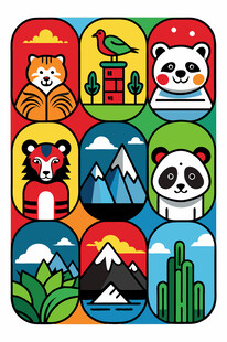 多彩动物与风景图案集合