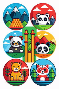 可爱动物与风景图标集合