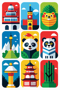 各国地标与动物图标集合