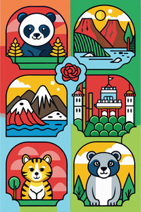 全球特色动物与风景图标