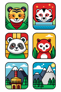 可爱动物与风景图标集合