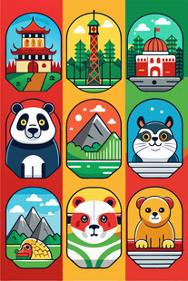 动物与风景的多彩插画