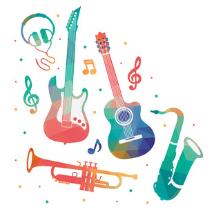 多彩乐器与音符的欢乐组合