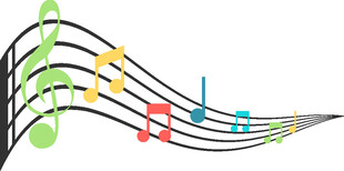 彩色音符舞动的音乐线条