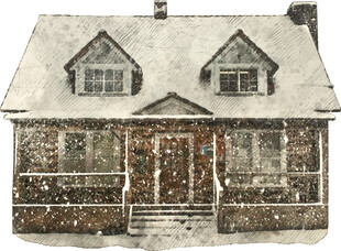 雪覆木屋温馨冬日景象