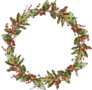 圣诞红果绿叶花环装饰