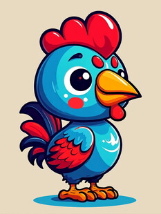 可爱卡通蓝色公鸡形象