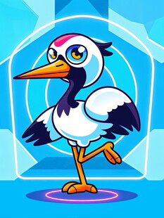 单脚站立的卡通白鹳