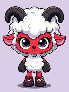 红黑配色可爱小羊卡通形象