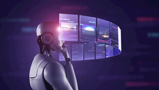 机器人凝视虚拟屏幕画面