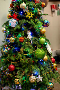 装饰精美的多彩圣诞树