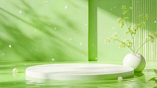 清新绿植环绕的圆形浴缸