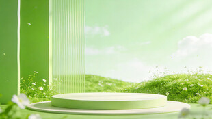 清新绿意展示台背景图