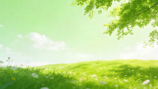 春日绿野绿荫下的清新风光