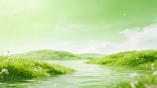 清新绿意河畔自然风光