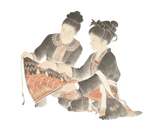 古代女子刺绣图  瑶族 