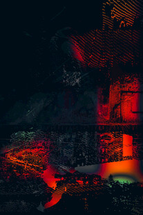 神秘红黑光影建筑场景