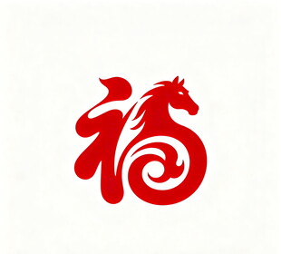 福字与马融合的吉祥图案