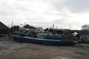 岸边停泊的多艘渔船