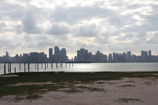 城市天际线与水边景致