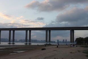 黄昏下的跨江大桥美景