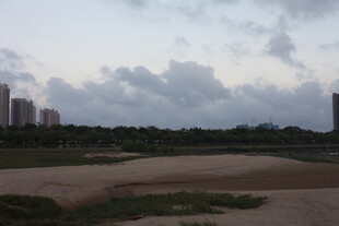 城郊风景云下绿地与高楼