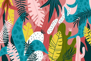 热带植物多彩插画图案
