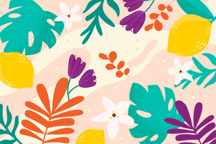 热带花卉柠檬图案背景