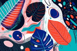 多彩热带植物插画图案