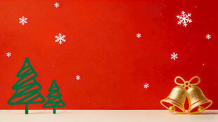 红色圣诞背景配铃铛与树