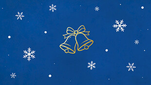 蓝色背景上的圣诞铃铛雪花