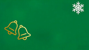 绿色背景上的金色圣诞铃铛