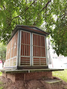 户外木质小屋绿荫环绕