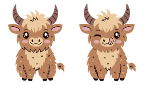 矢量手绘卡通牦牛